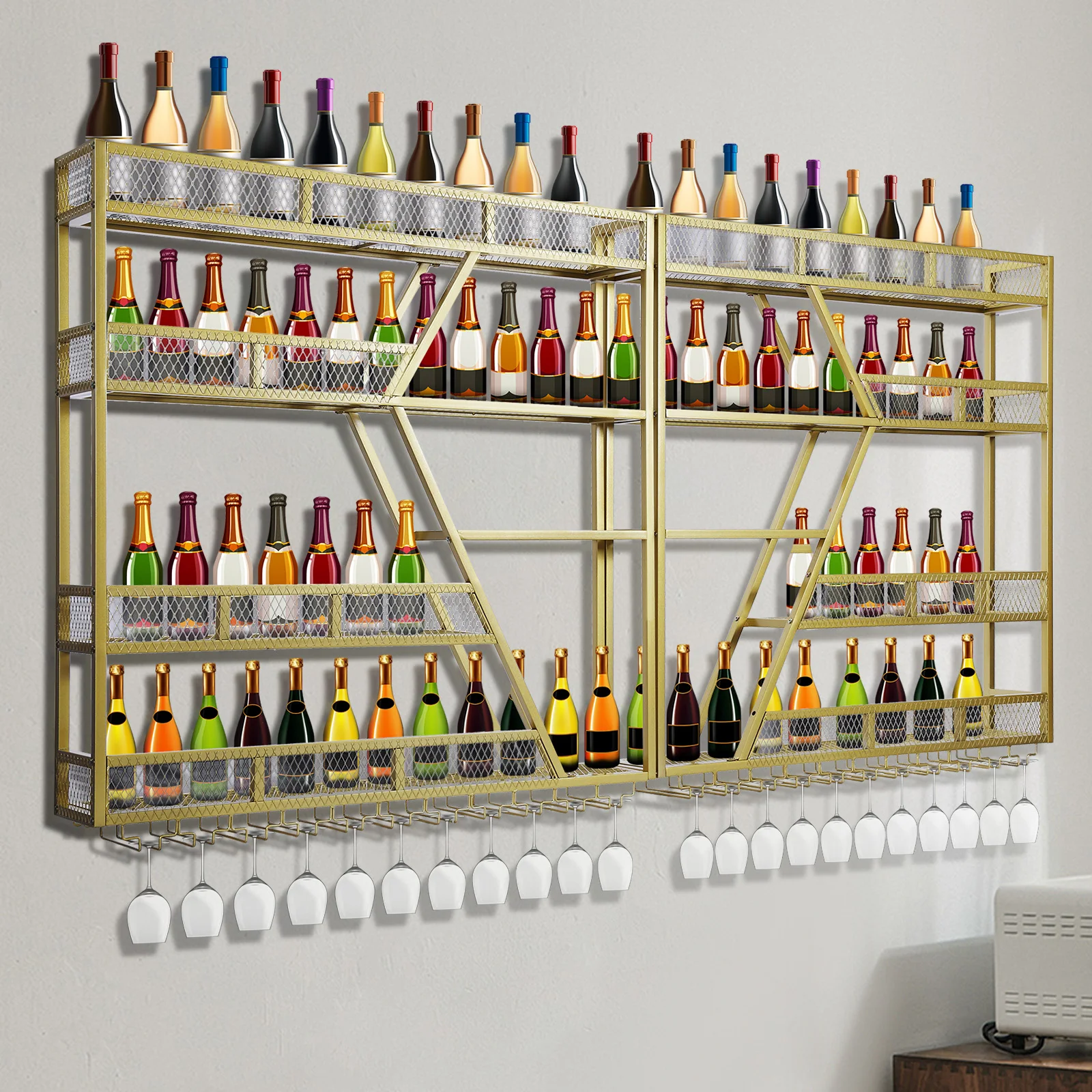 

Металлическая полка для хранения и демонстрации винных бутылок с держателем для бокалов, подставка для вина для дома, столовой, кухни