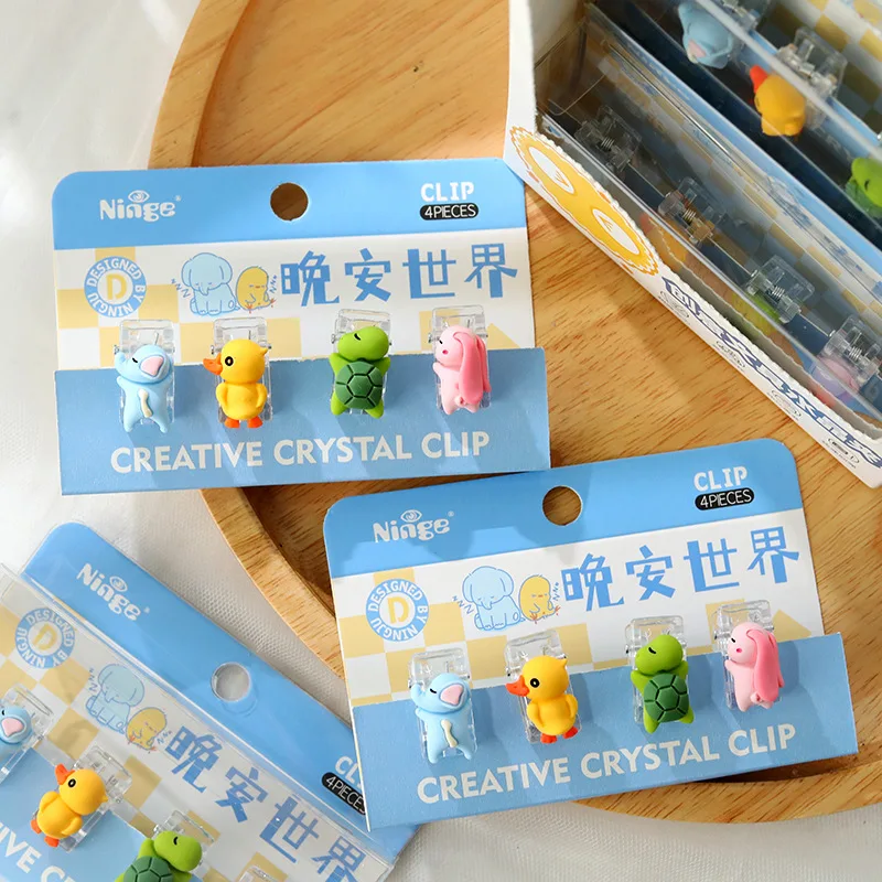 4pcs/set Mini Color animal binder clip Transparent Clips Set Paper Clip Clamp File Index Photo Office School no packing box