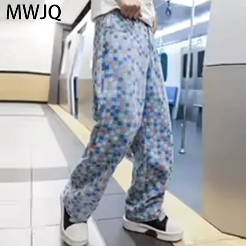 

MWJQ Chic Colorful Checkerboard Printting Loose Y2K Jeans Men's High Street 2025 New Loose Tide Straight Denim Pants 010418