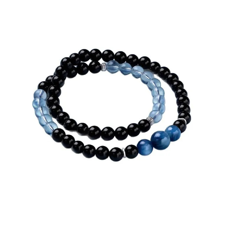 Natural 7A Aquamarine Obsidian Multi Wrap Bracelets for Men and Women Blue Crystal Bracelets Gifts