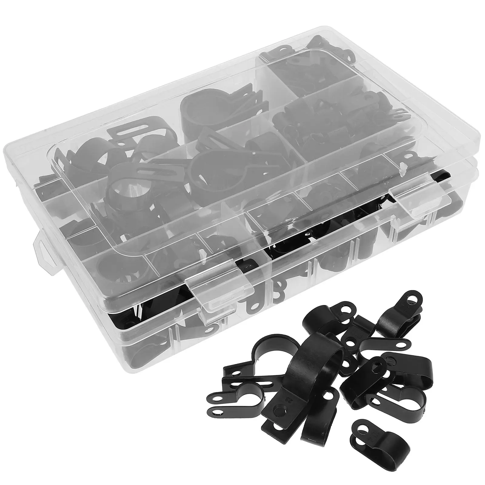 200Pcs Black Plastic Cable Clamps Nylon Wire Clips Heavy Duty Tube Hose Support Clips for Automotive Repair Cable Clamps 1/2