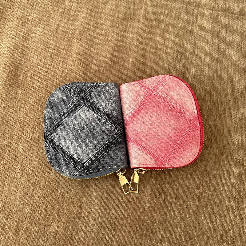 CLAREGQI Denim Print Shell Zipper Card Holder & Coin Purse  Women's Multi-Slot Denim Style Shell Card Wallet   Compact RFID Bloc