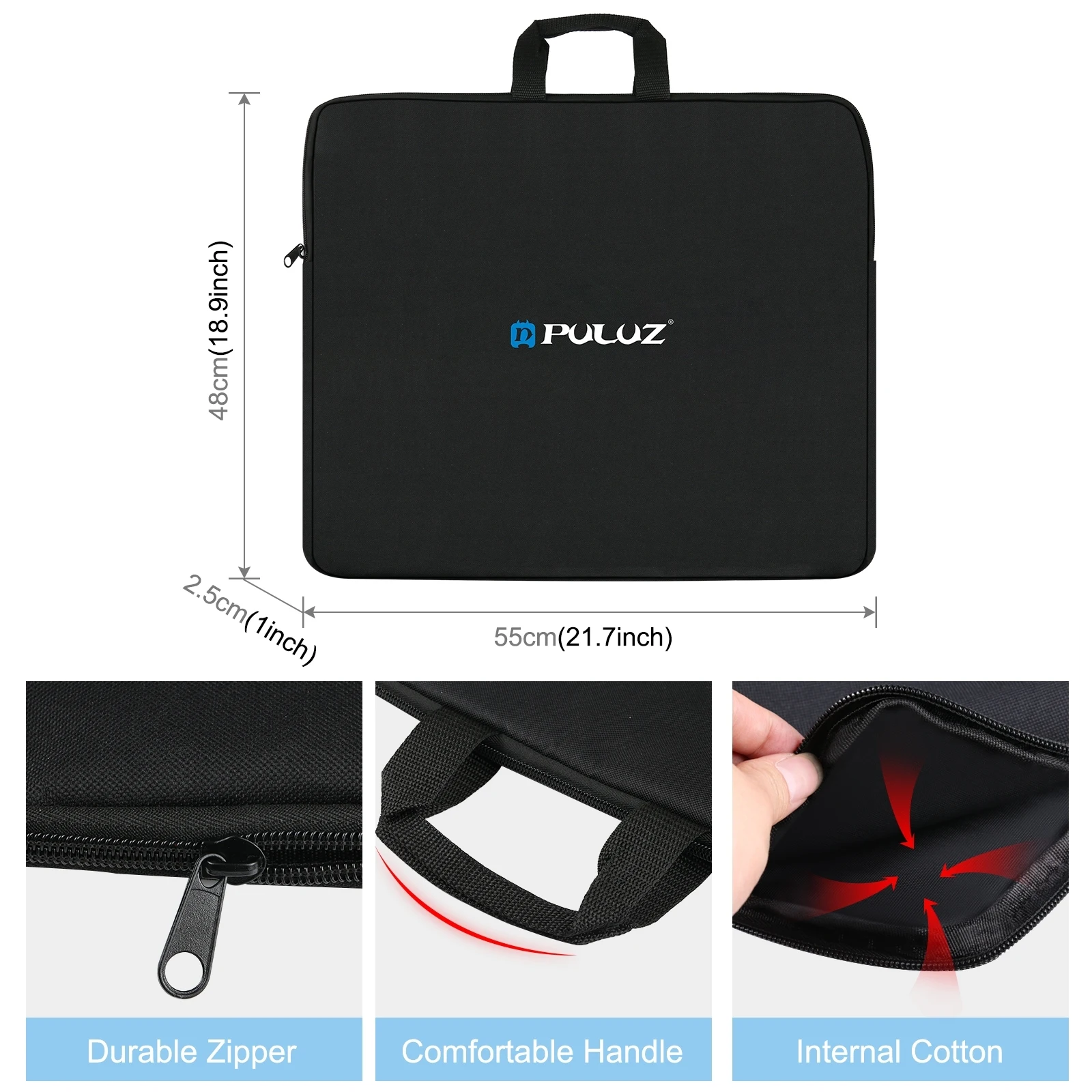 PULUZ 46cm Ring LED Lights Portable Zipper Storage Bag Carry Handbags, Size: 48cm x 55cm