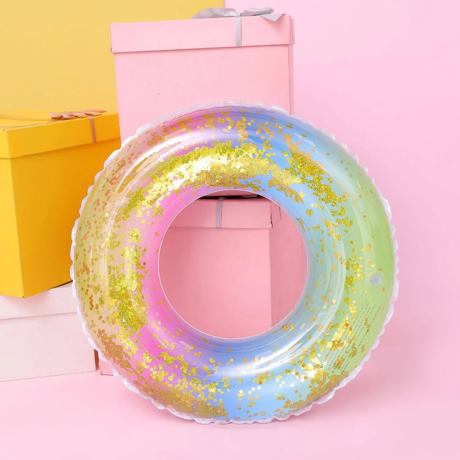 

Summer Iatable Swimming Ring Glitter Rainbow Pool Floaties Swimming Pool Beach Party Toys For Kids And Adults