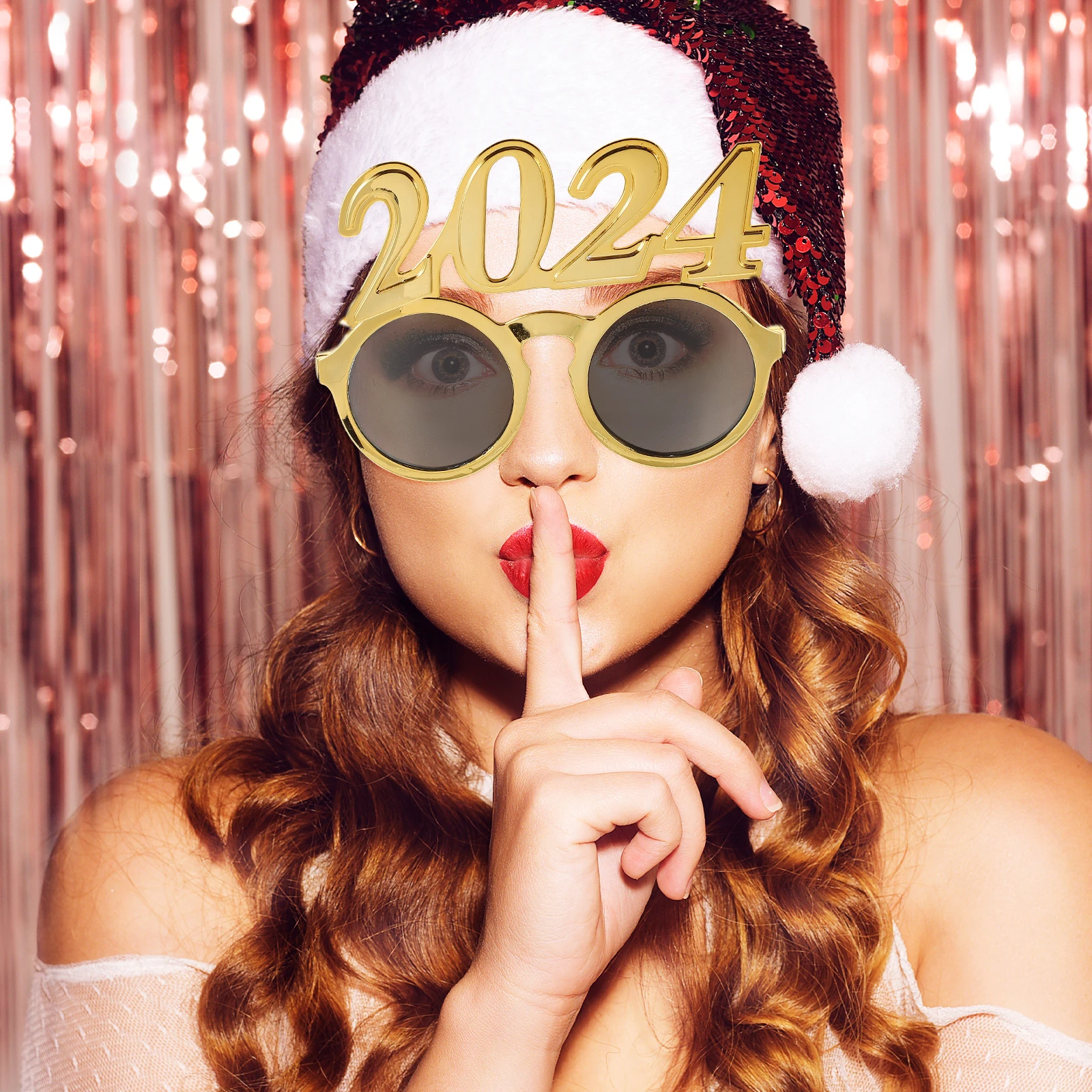 

Funny 2024 New Year Party Eyewear Lightweight PC Golden Photo New Year Costume Accessory Props Fun Accessories Christmas Travel