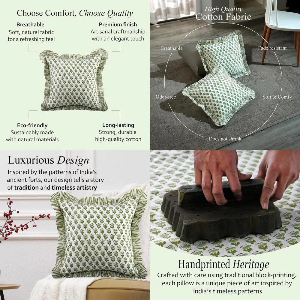 

Наволочки из хлопка с блочным принтом, изумрудно-зеленые, 24x24 дюйма - декор в стиле бохо для гостиной, спальни, дивана, весеннего декора, подарок на День матери