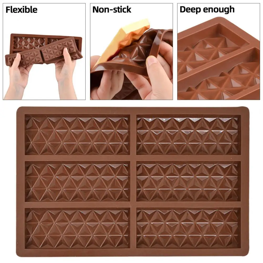 6 Cavities Chocolate Molds Silicone Bars Break Apart Wax Melt Mould Non Stick Easy Release Dessert Candy Bar Mold Kitchen Baking