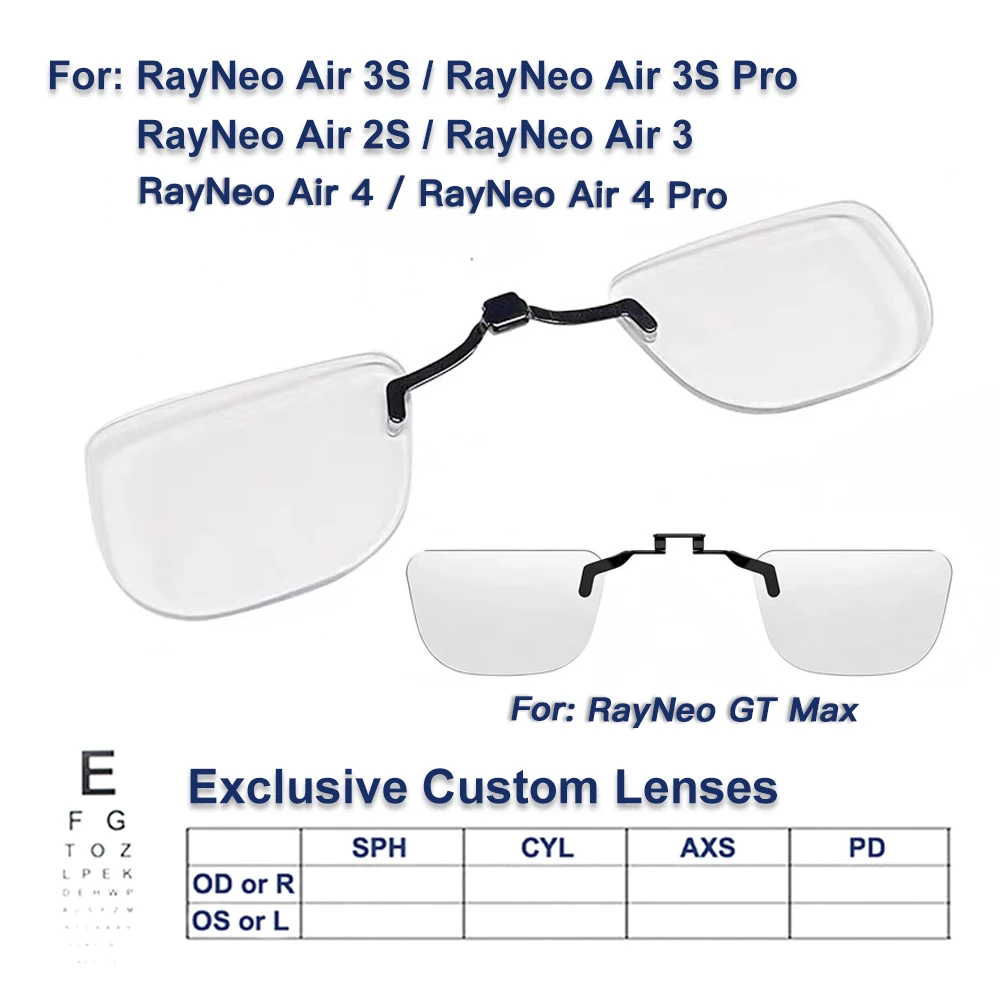 Für TCL RayNeo Air 1S/2/Air 2S/Air 3S Pro/Air4 Pro/GT Max Smart Glasses: Maßgefertigte Linsen für Kurzsichtigkeit und Weitsichtigkeit, Blaulichtfilter- und Blendungsreduzierende Linsen – Detail 1