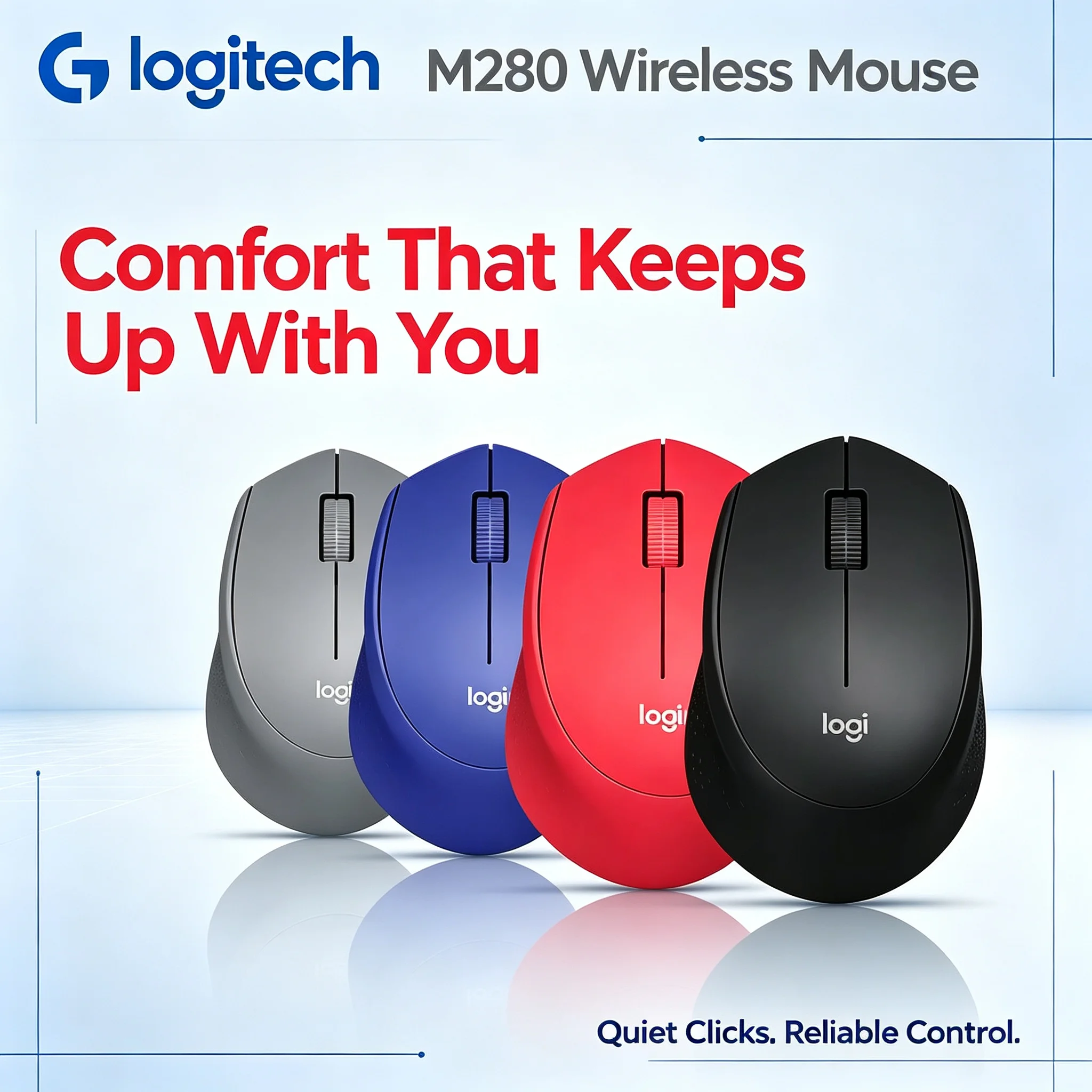 Logitech M280 Right-handed Contoured Wireless Mouse 2.4G Nano Receiver 1000DPI For Desktop notebook