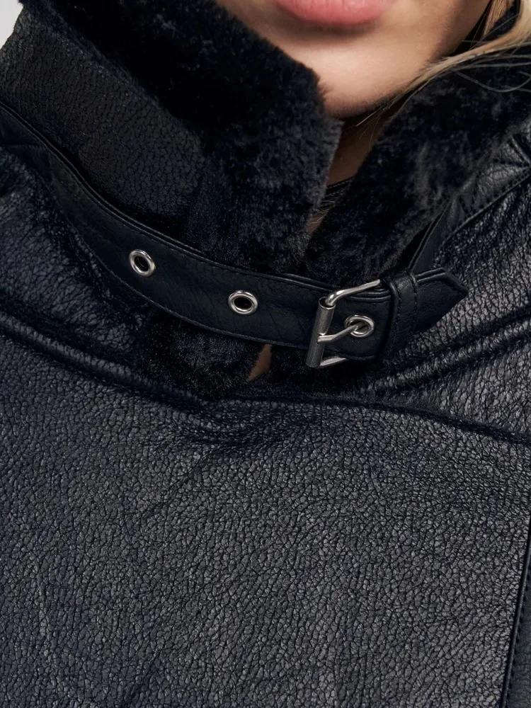 معطف شتوي نسائي من جلد الغنم الصناعي للنساء سترة جلدية معاطف وسترات شتوية جديدة للطيار