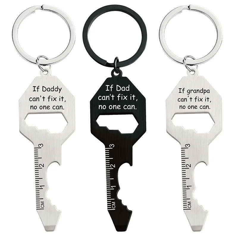 Customized Stainless Steel Keychain Multifunctional Bottle Opener Screwdriver Wrench DIY Jewelry Gift for Father's Day Wholesale