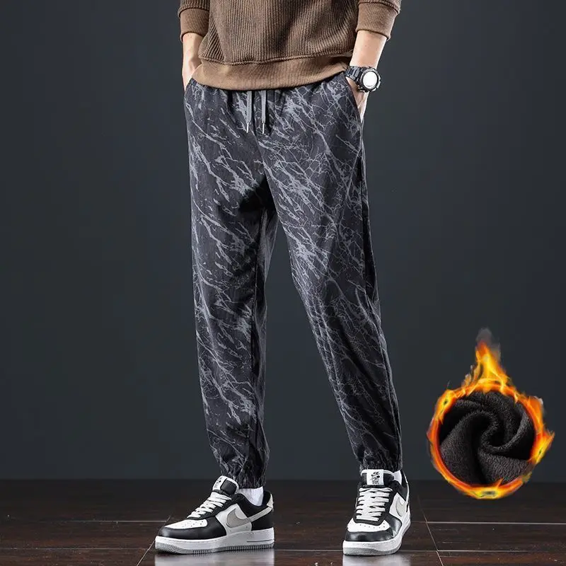 

Men's Fce Lined Loose Fit Thiened Corduroy Casual Pants Autumn Winter Sports Trousers Straight Leg Elastic Waist Polyest...