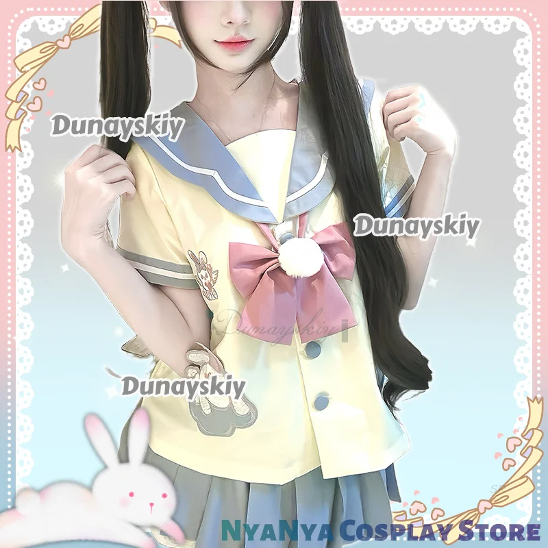 Uniforme escolar JK, bonito traje de marinero de conejo, novedad de 2025, pajarita, Falda plisada, ropa bonita, traje de Halloween para niñas y mujeres, Carnaval