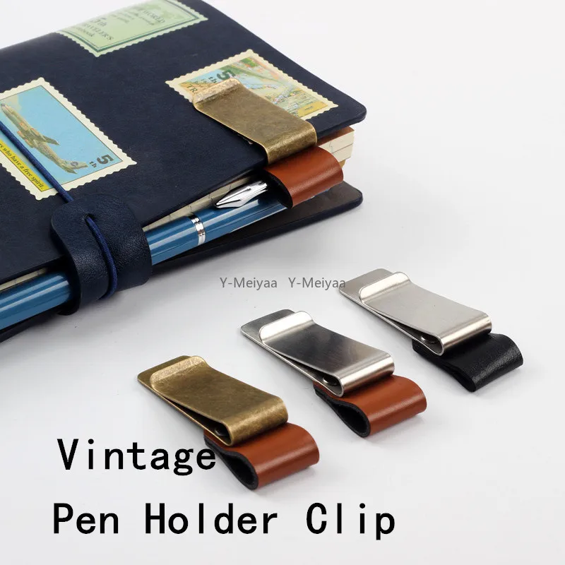 

Ретро кожаный латунный держатель для ручек ручной работы из нержавеющей стали, зажим для журнала, папка для бумаги, держатель для купюр, письменный офис, студент