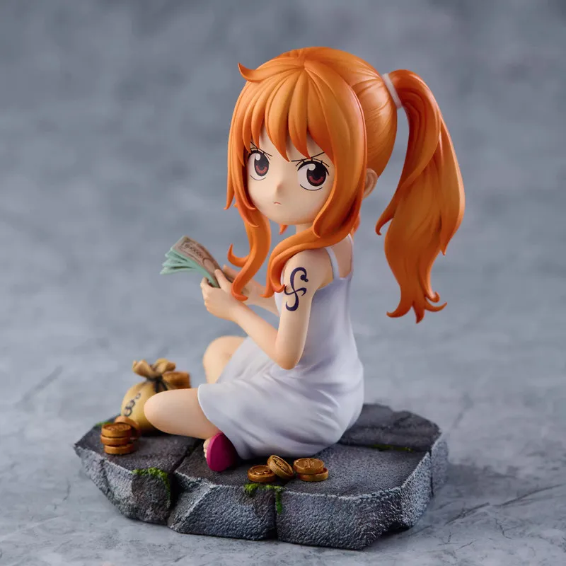 

10cm Anime One Piece Childhood Nami Count Money Q Version PVC Action Figures Statue Desktop Ornament Model Toys Gift Collectible