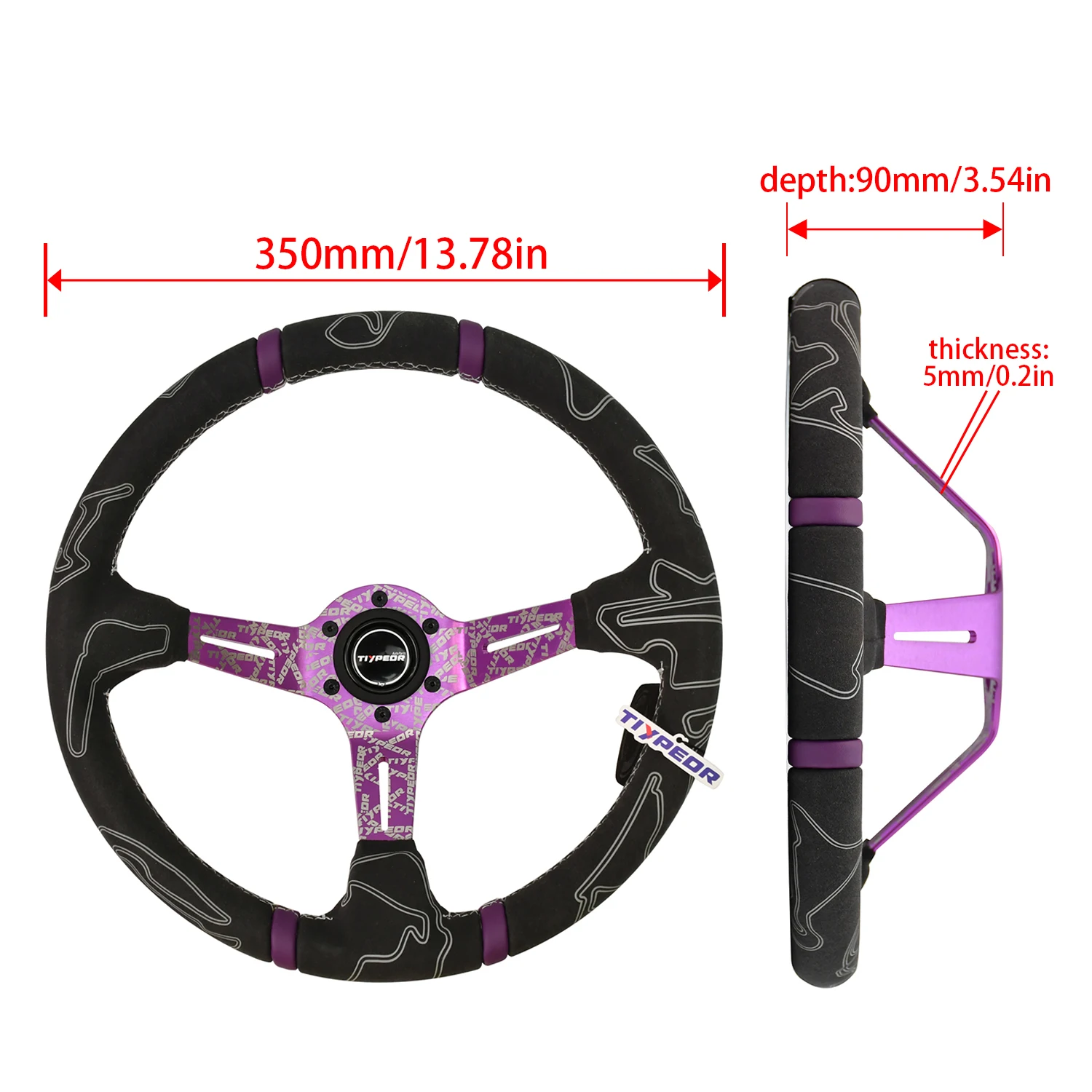 JDM Style 350mm Custom Car Steering Wheel Genuine Leather Sport Racing Steering Wheel Replacement, Fits Most Vehicles