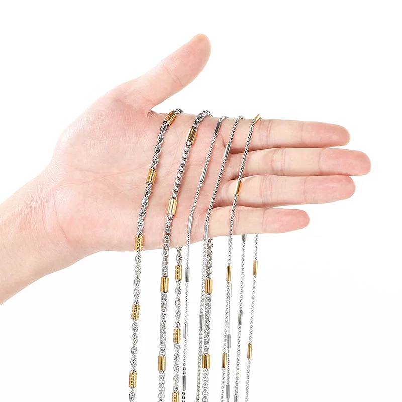 

Аксессуары из нержавеющей стали для самостоятельного изготовления: 1-метровая круглая цепочка с бусинами, золотистого цвета, длинная цепочка, водонепроницаемая, для создания украшений.