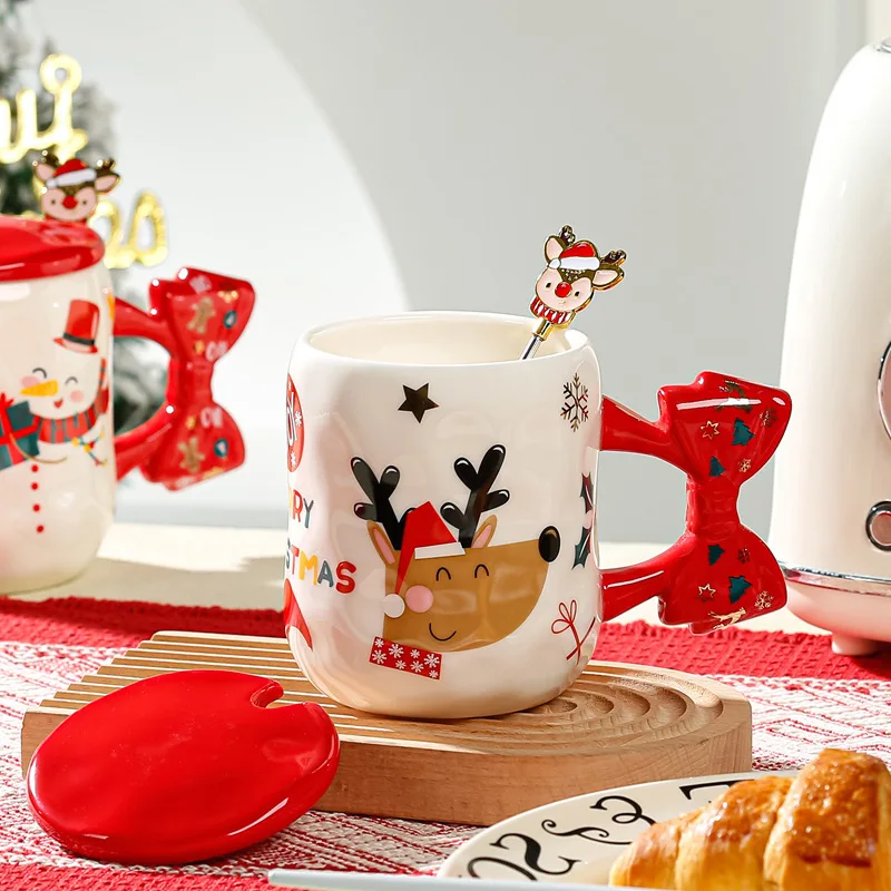 

Christmas Creative Gift Ceramic Coffee Cup with Lid Cute Couple Gift Office Hot Water Mug