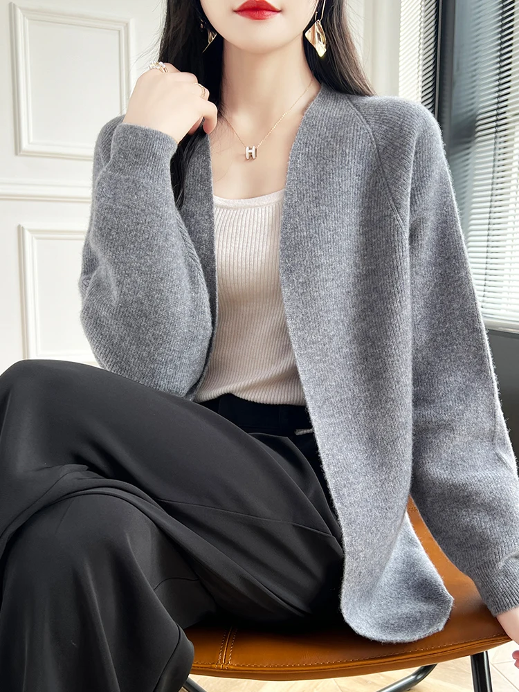 2024 New Women Cardigan Autumn Winter Medium-Length Cashmere Sweater 100% Merino Wool Knitwear Female Grace Soft Clothes Top