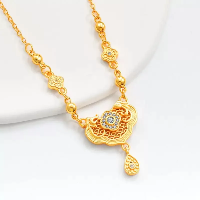 

Luxury 24K 9999 Pure Gold real gold Dragon and Phoenix Homing Necklace Versatile Necklace Women's Clavicle Chain