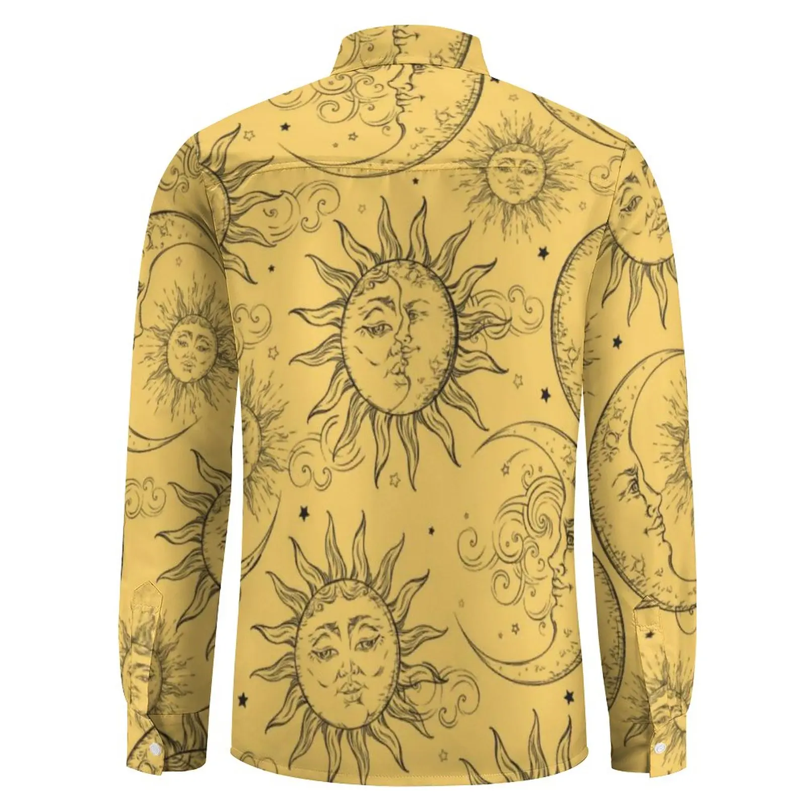 Vintage Celestial Sun Shirt Yellow Magic Moon Stars Casual Shirts Street Custom Blouses Long Sleeve Fashion Oversized Clothes