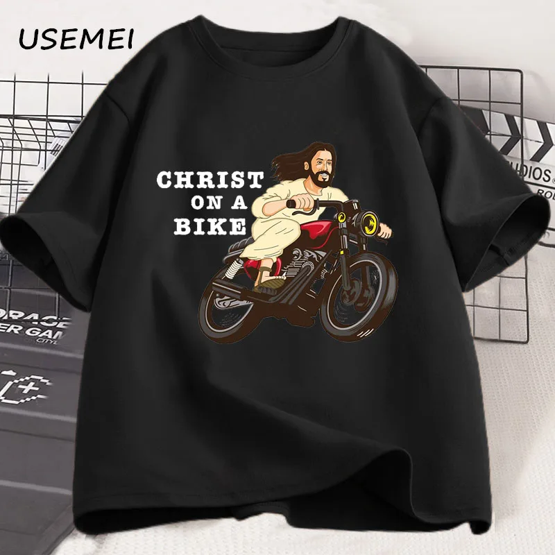 Christ on A Motor Bike T Shirt Funny Religious Lord Jesus Church Group Easter T-shirt Men Women Cotton Short Sleeve Tshirt