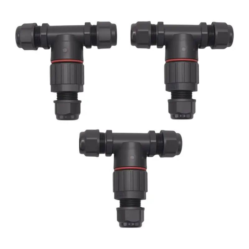 

N96R Outdoor Industrial 3 Way T Shape Electrical Cable Connector 3Pcs Waterproof IP68 Middle Wire Connector