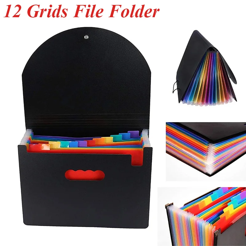 

12 Pockets Rainbow Expanding File Folder,A4 Letter Size Documents Organizer,Portable Accordion Folder,Desk Storage for School