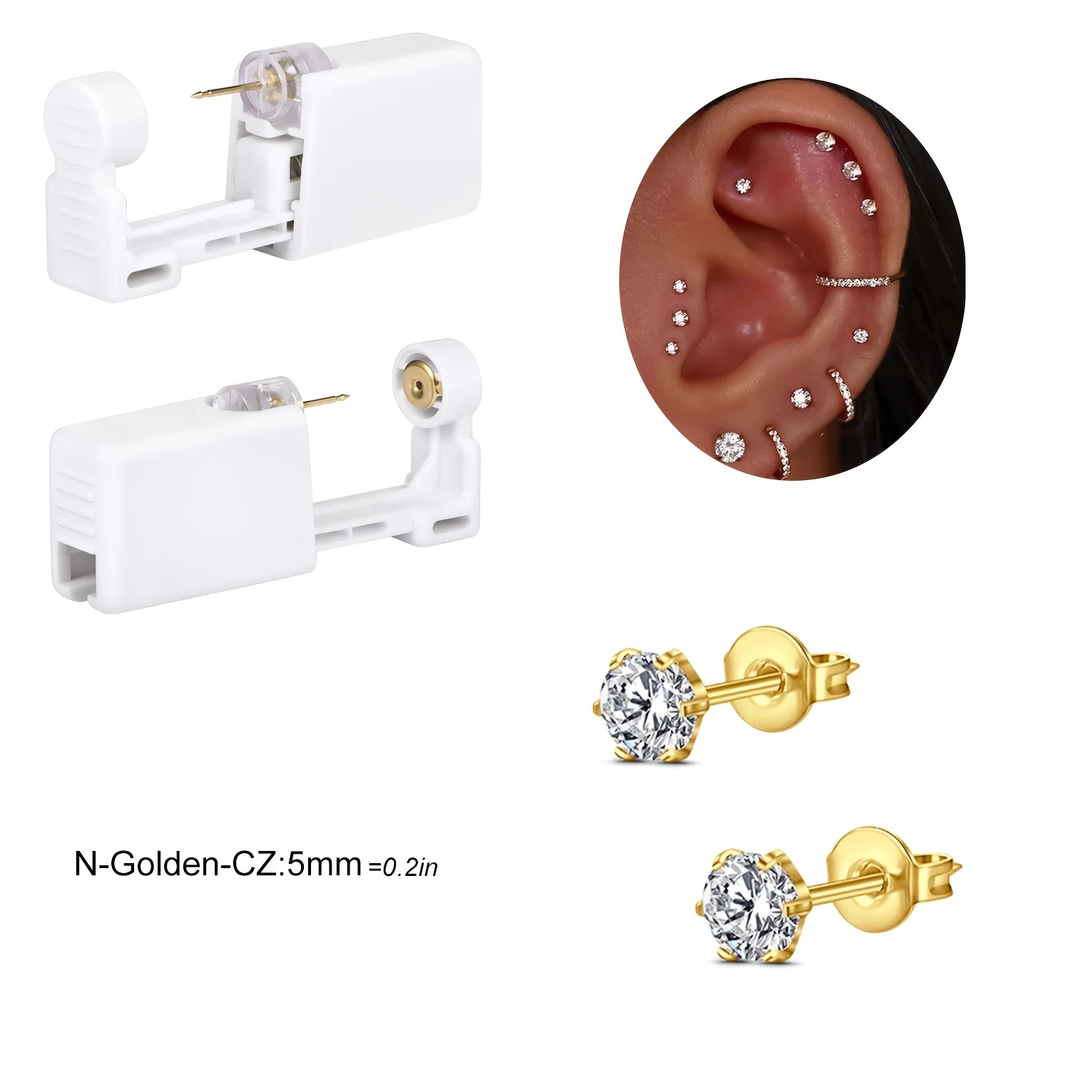 2 Sätze Ohrpiercing-Set, Einweg-Ohrpiercing-Pistolen-Set, selbstpiercingende Pistole und eingebaute Ohrringe, Ohrstecker-Pistole