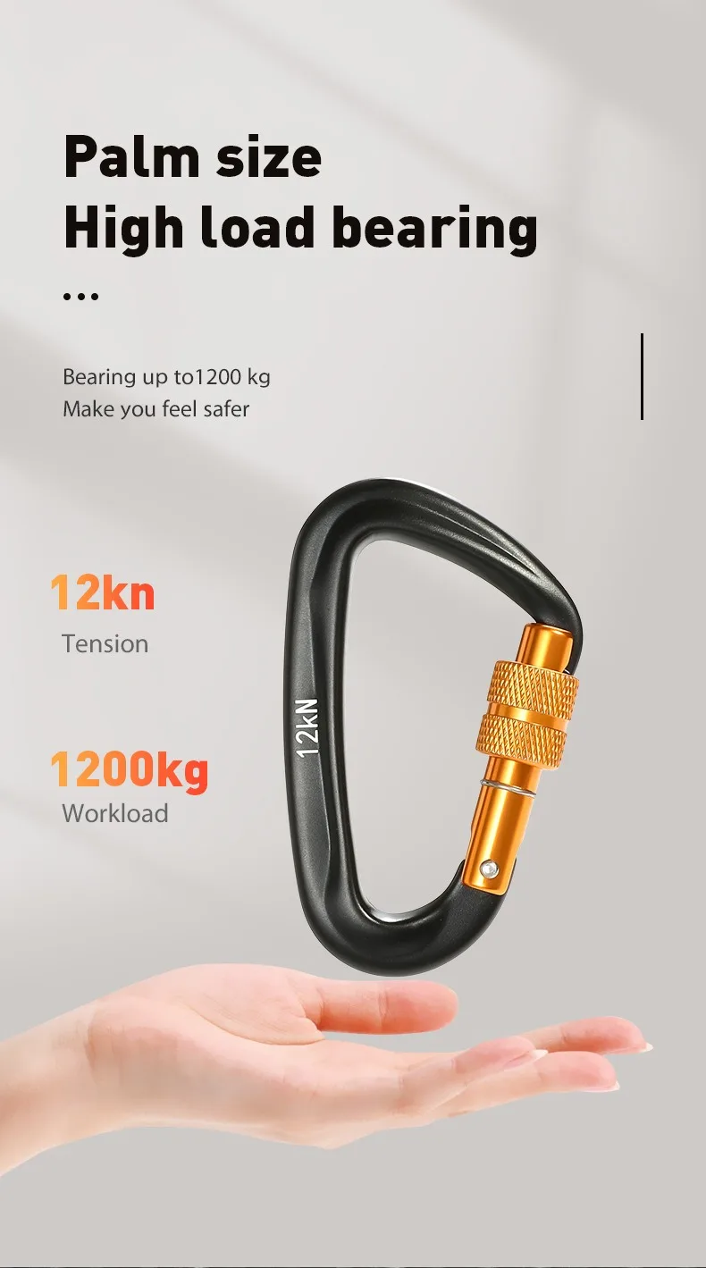 D-Form 12KN Professioneller Karabiner Hochwertiger Aluminium-Kletterhaken Sicherheits-Vorhängeschloss Outdoor-Zubehör – Detail 2