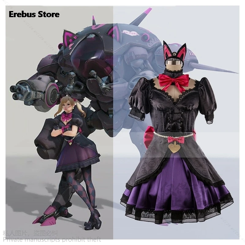 Jogo ow dva hana canção cosplay traje feminino gato preto lolita vestido meninas saias doces conjunto completo roupas ternos de festa de halloween