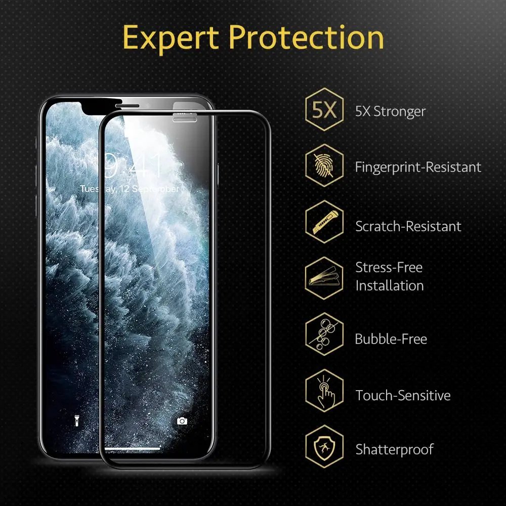 ESR 2pcs HD Curved Screen Protector for iPhone  XS XR XS Max Full Coverage Protective Black Edge Film for iPhone 11 11 Pro Max