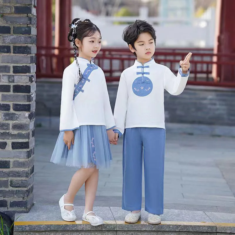 

New Chinese Hanfu casual clothing set for boys and girls