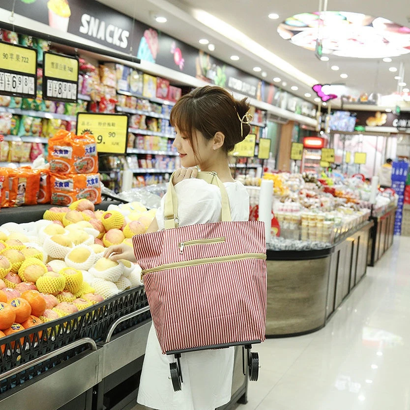 Folding Shopping Bag with 2 Wheels Foldable Shopping Cart Trolley Bag on Wheels Bag Buy Vegetables Shopping Organizer Carrier