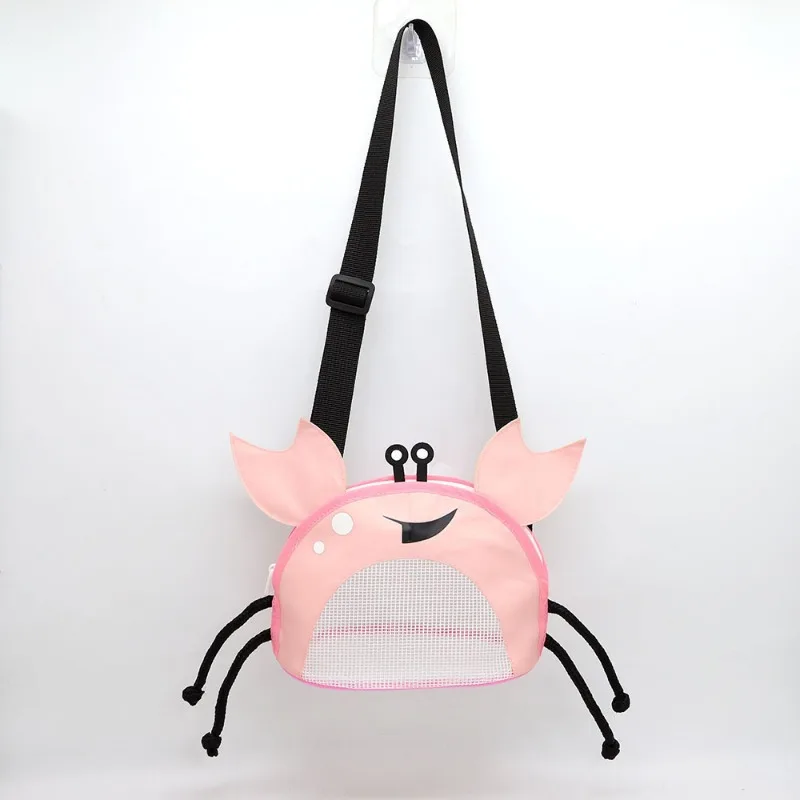 Cute Crab Children Beach Bags Mesh Outdoors Storage Bag Adjustable Kids Crossbody Bag Boys Girls Toys Creative Travel Shell Bag