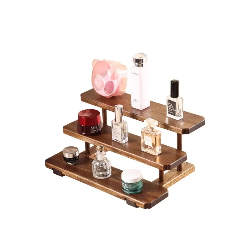 Desktop trapezoidal perfume rack solid wood coffee cup holder wooden cup storage water cup ladder display stand