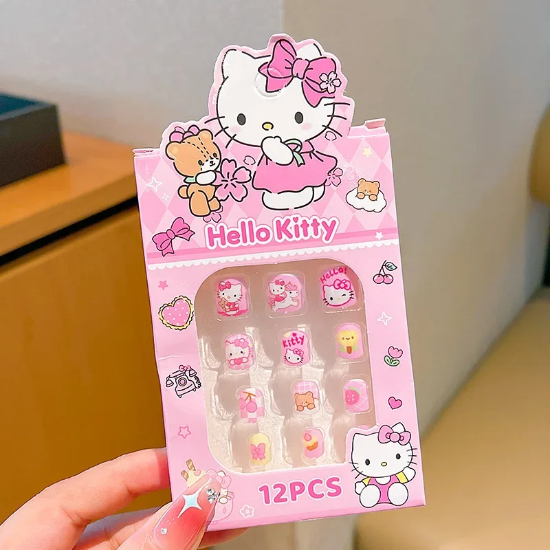 New Sanrio Children's Nail Patch Cartoon Hello Kitty Cinnamoroll Kuromi Cute Detachable Nails Sticker Girls Lovely Nail Stickers