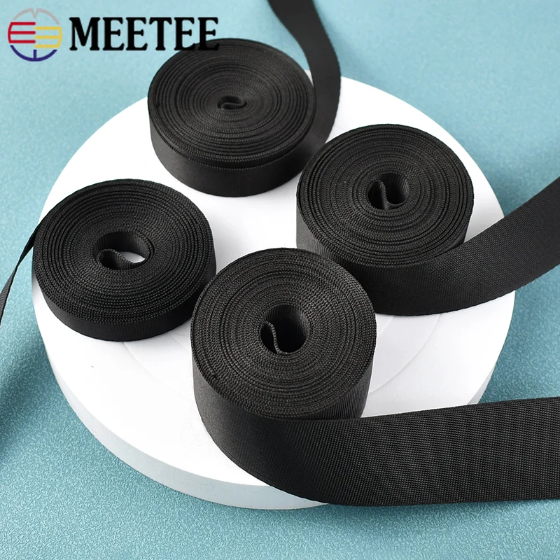 5M Meetee 10-100mm Black Nylon Webbing Luggage Bag Strap Ribbon Tape Safety Belt Band Lace Trim Clothing DIY Sewing Accessories