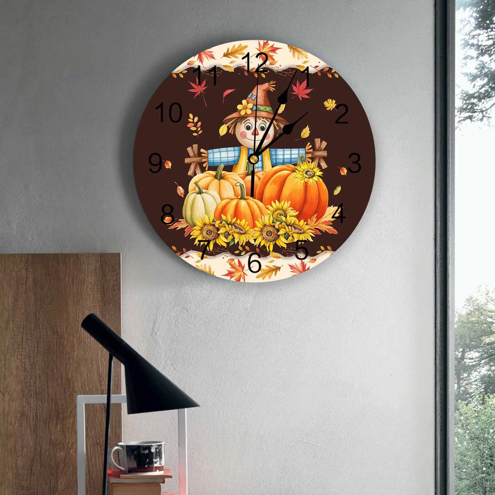 

Bedroom Wall Clocks Autumn Harvest Crowboy Maple Leaf Living Room Clocks Ornaments Baby Room Study Mute Wall Clocks