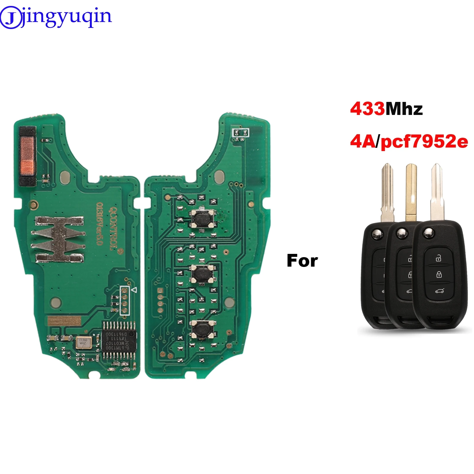 jingyuqin Board Only PCF7961 4A 433MHz 3 Buttons Flip Remote Key For Renault Kadjar Captur Megane 3 Symbol 2013-2017 CWTWB1G767