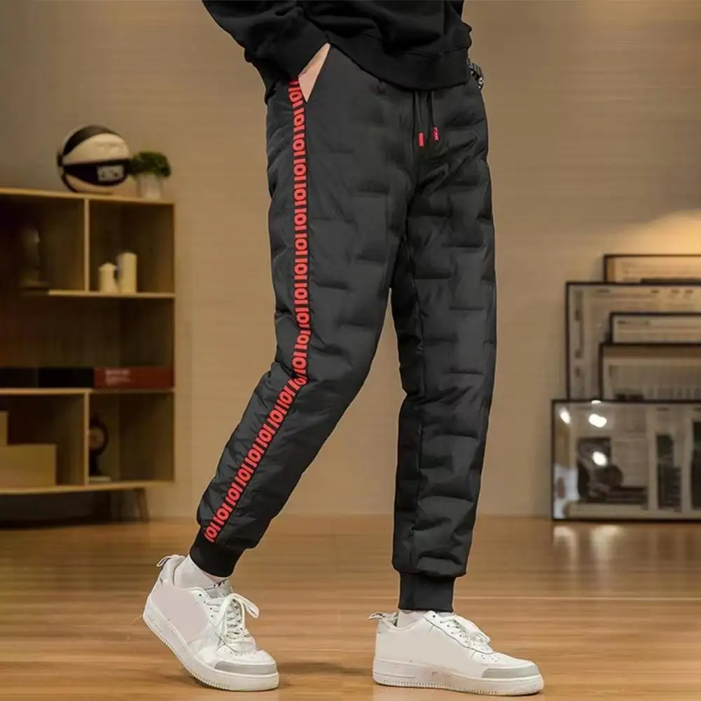 Autumn Winter Down Pants Elastic Waist Drawstring Thickened Warm Pants Windproof Snow Warm Cotton Pants