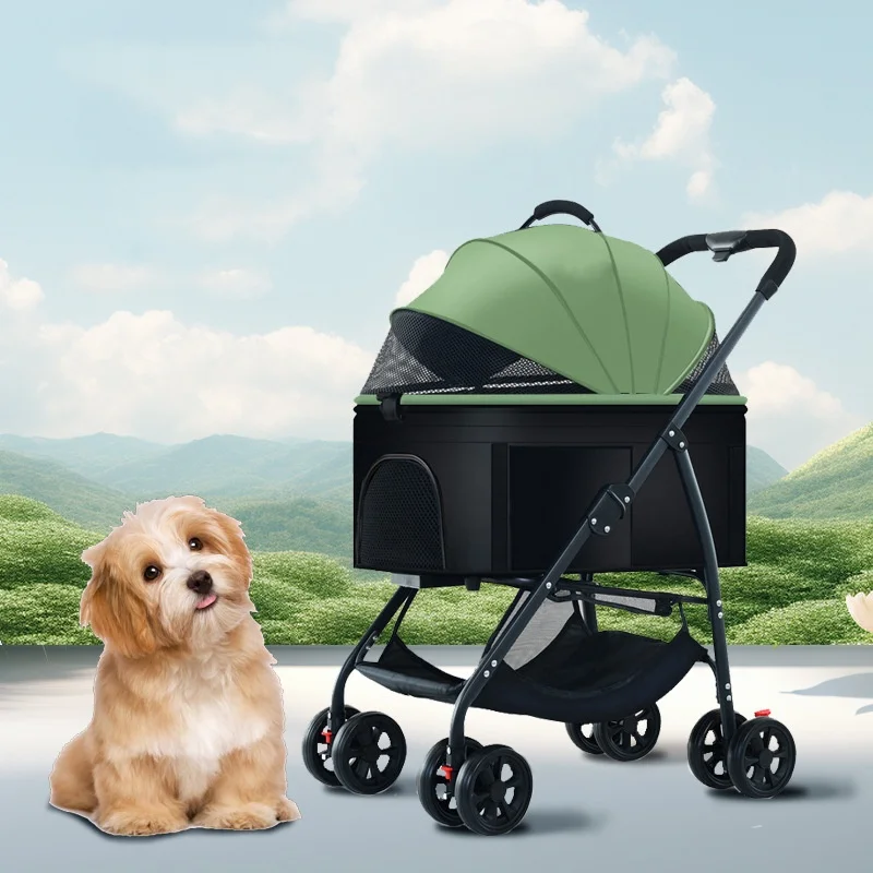 Venta al por mayor, cochecito plegable para perros, carrito de viaje para perros pequeños de lujo, cochecito para perros con asa para caminar, bolso con ruedas para gatos