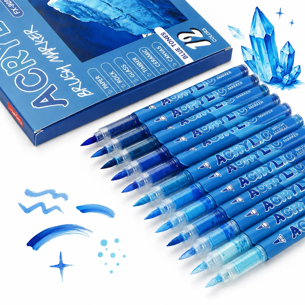 12 Farben Acryl-Marker-Set Permanente Marker mit Pinselspitze Acryl-Malmarker für Stein Glas Keramik Leinwand Holz Stoff – Detail 5