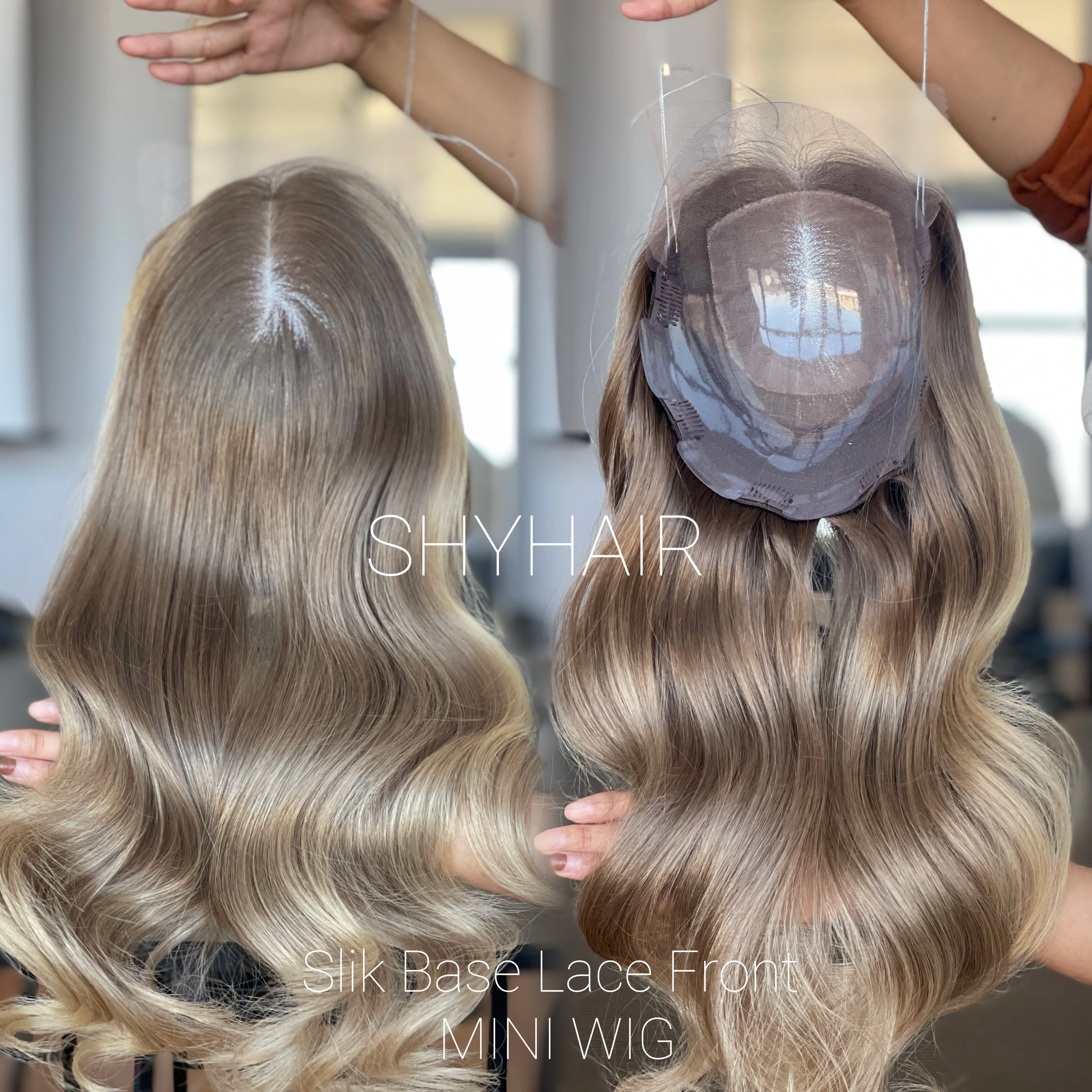 

Celebrity Same Design Blonde Highlight 8*8 Full Lace Topper Mini Wigs Human Raw Hair With Bleached Knots For White Women