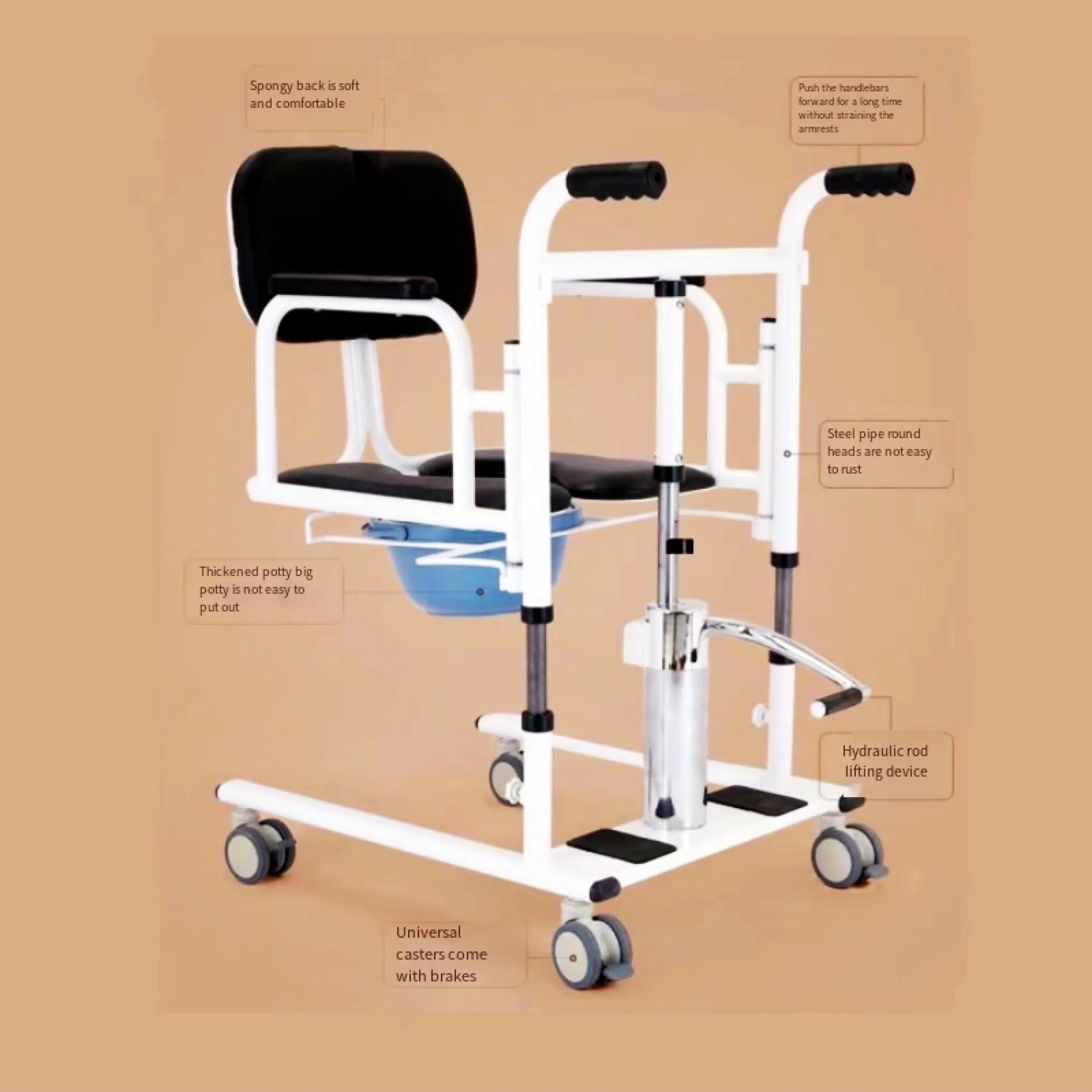 Machine de Transfert Multifonctionnelle pour Patient Paralysé Assis, Siège de Toilette, Chaise de Douche, Réglable, Mobile, Aide à la Marche des Soins Infirmiers