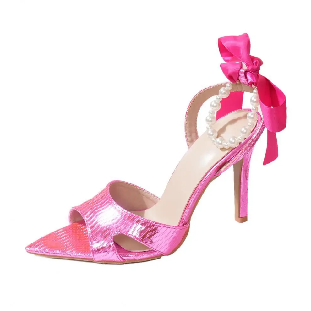 Royal Blue Pearl Bow Slingback Sandals Women 10cm Stiletto High Heels Pointed Toe Wedding Bridal Party Dress Shoes view 6