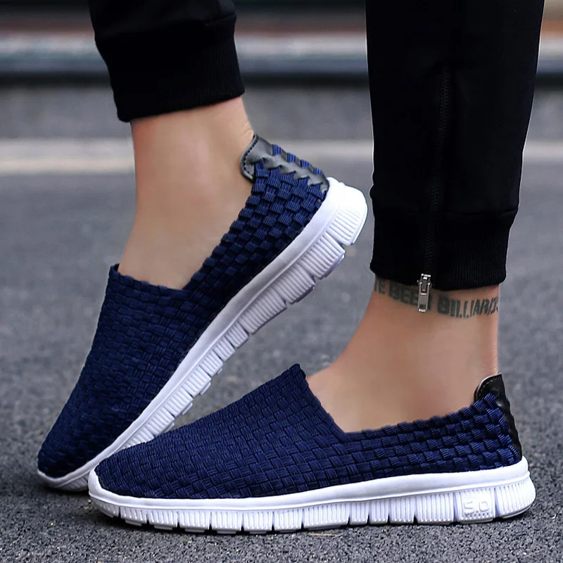 Summer Men Sneakers Handmade Woven Breathable Loafers Slip on Casual Flats Unisex Comfortable Light Tenis Zapatos Hombre 35-44