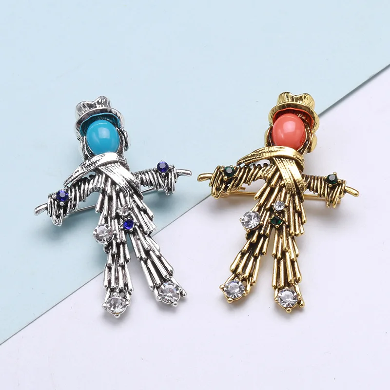 Luxury Vintage Baroque Scarecrow Female Pin Rhinestone Brooches For Women Men Party Daily Clothing Suit Coat Accessories Jewelry