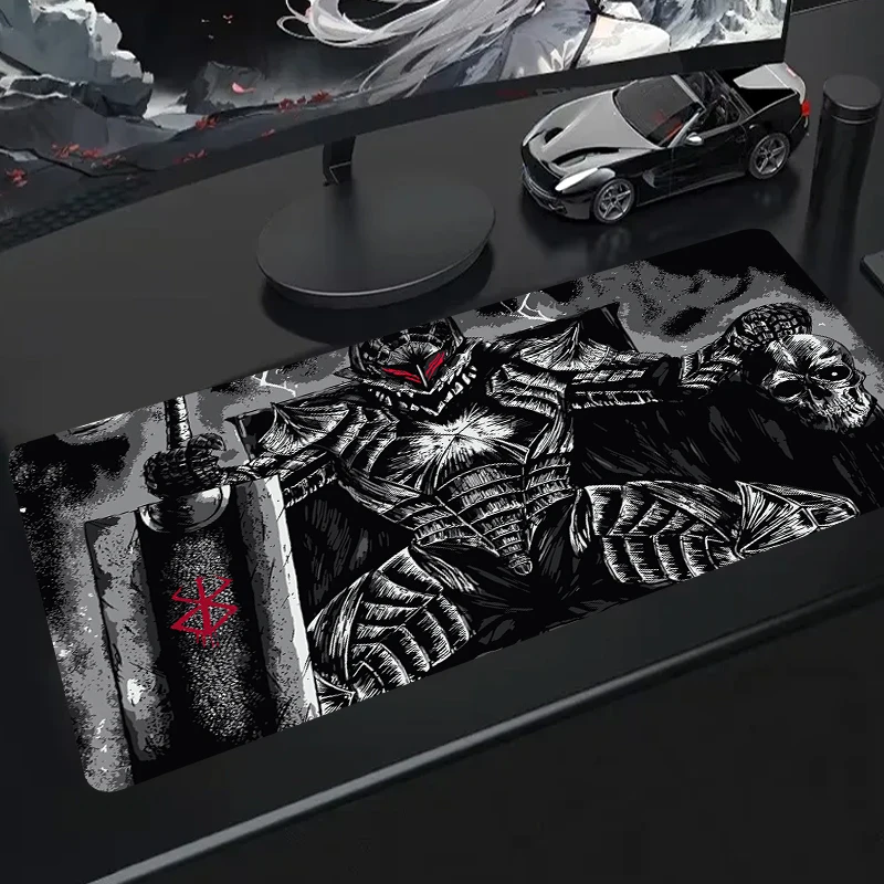 Guts sword in berserk Large Mouse Pad Black white Anime PC Computer Game MousePads Desk Keyboard Mats Office Anti-slip Mouse Mat