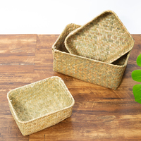 3pcs/set Woven Storage Basket 3sizes Rectangle Storage Boxes Hand Made Straw Baskets Bathroom Organizer Home Decoration Gift